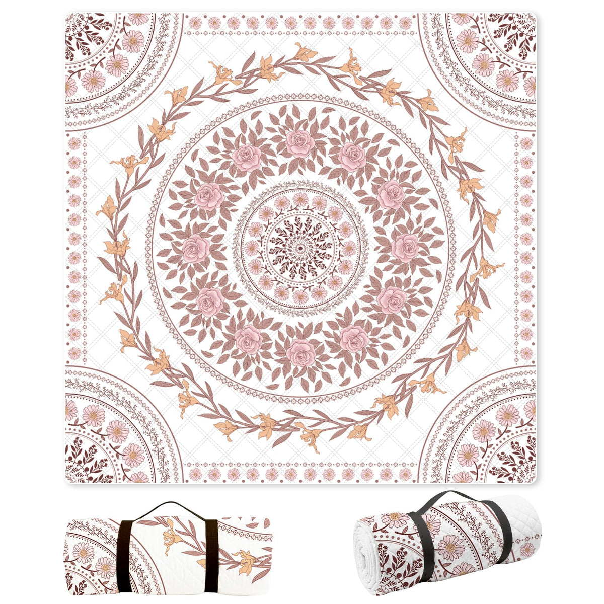 FLY SPRAY front view of gingham blanket shows roomy area and picnic-ready layout