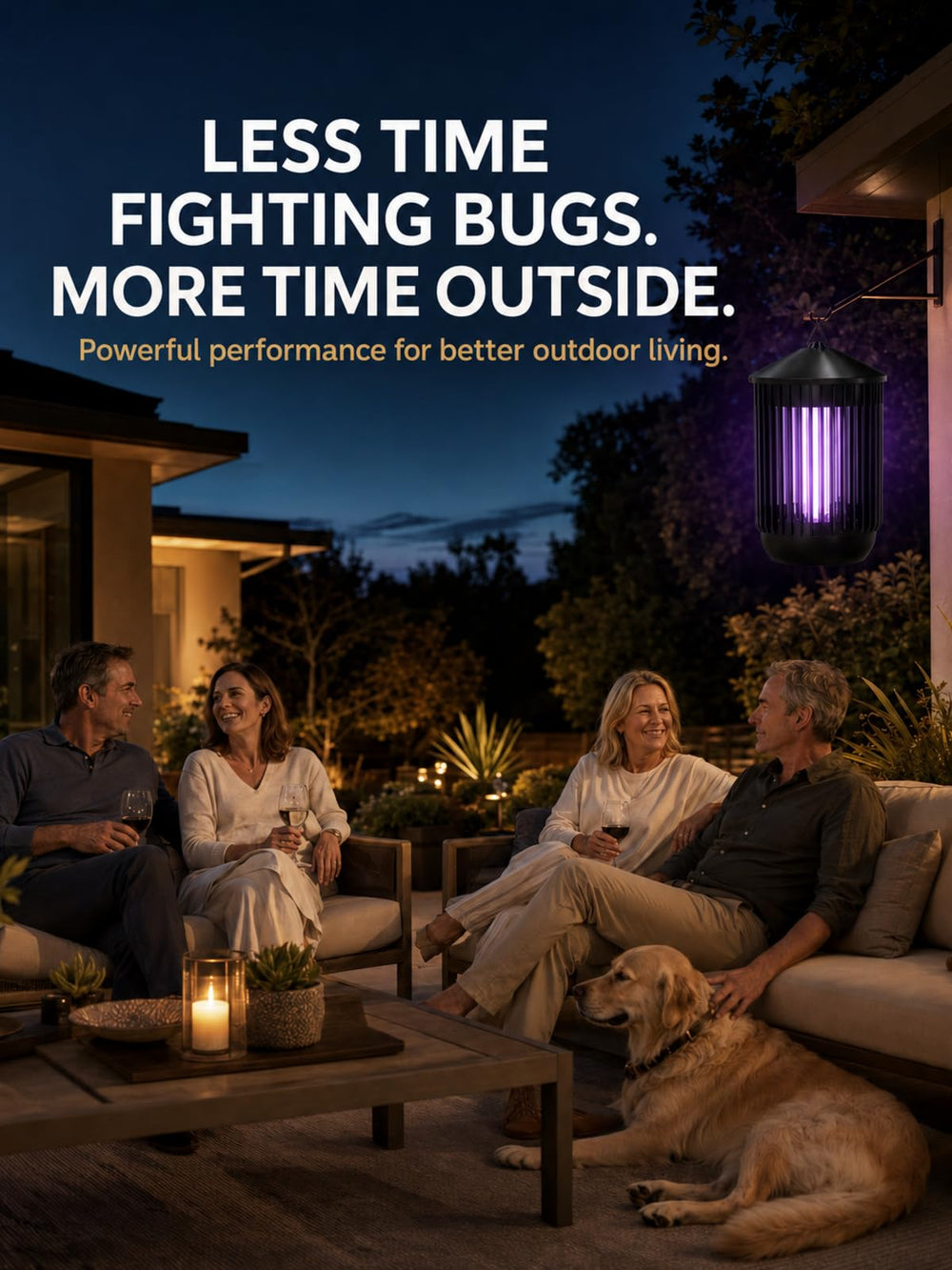 Flyghost glowing at night showing bright lure and nighttime protection benefit