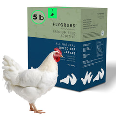 FLYGRUBS front packaging showing resealable 5 lb box and branding benefit convenience