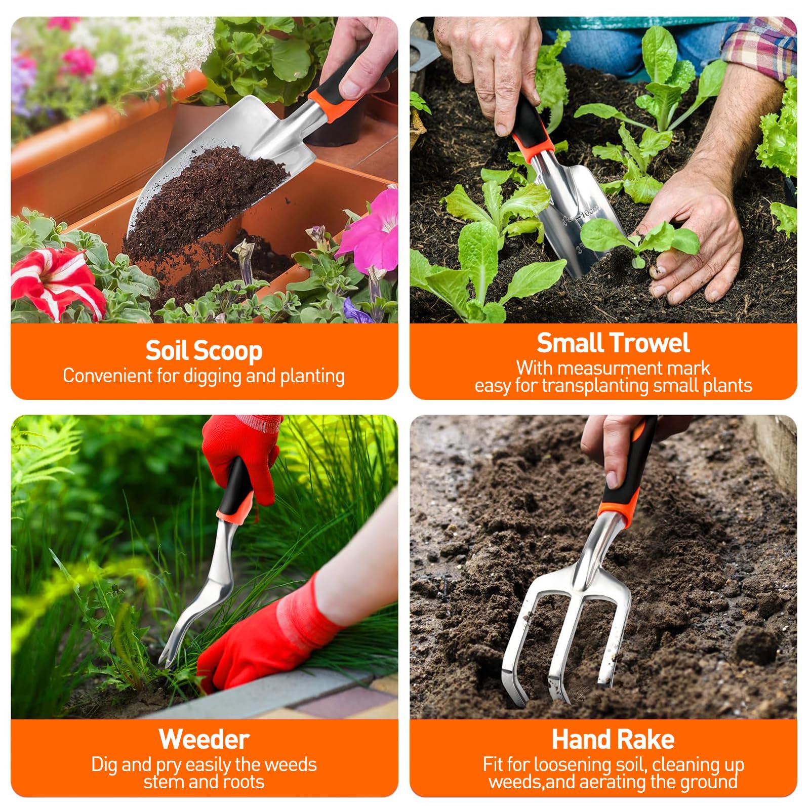 FLYING APSARAS tools in use digging and weeding to demonstrate ergonomic comfort and leverage