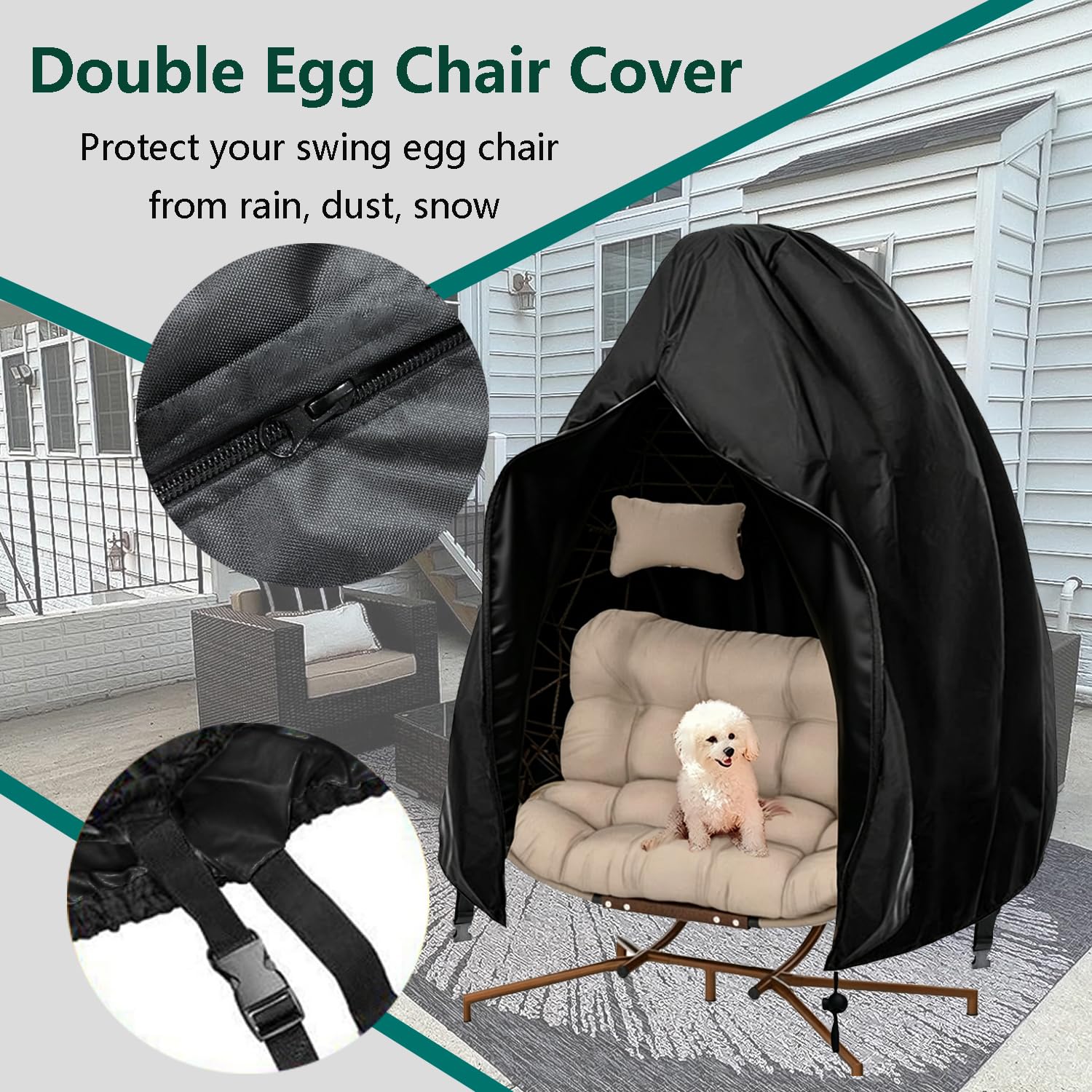 FLYMEI drawstring and buckle detail, secures cover to resist wind