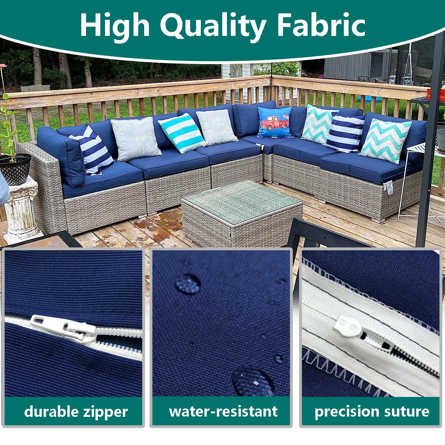 FLYMEI cushion cover fitted on patio chair showing clean look and weather protection