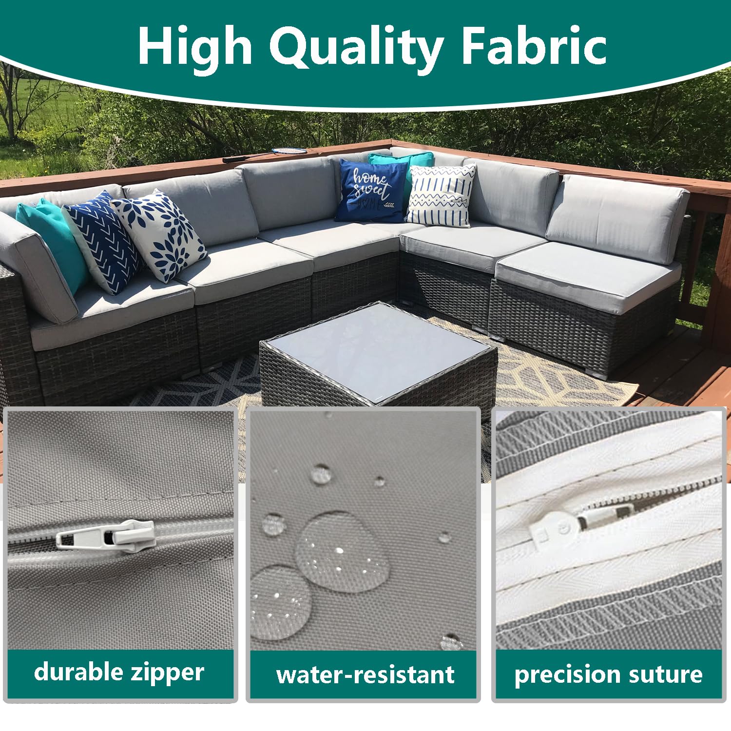FLYMEI cushion cover on patio sofa illustrating refreshed outdoor seating look