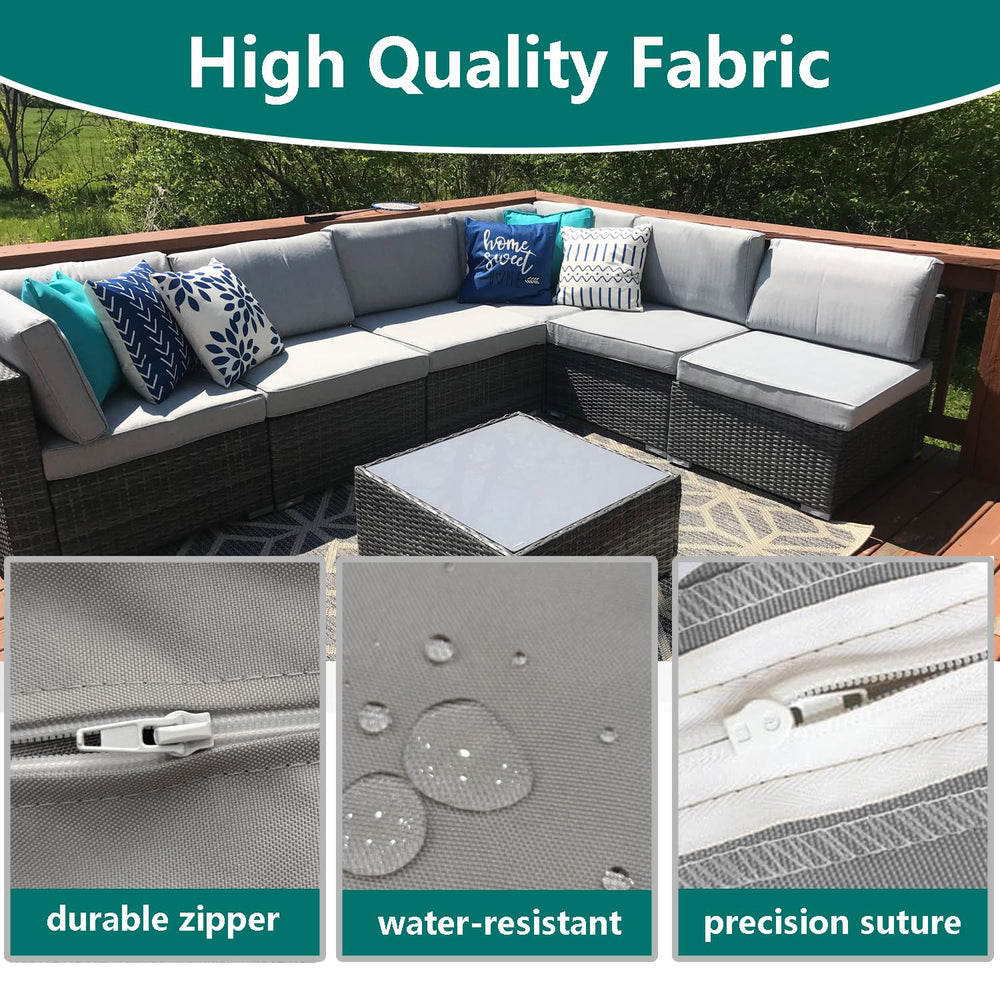FLYMEI cushion cover on patio sofa illustrating refreshed outdoor seating look