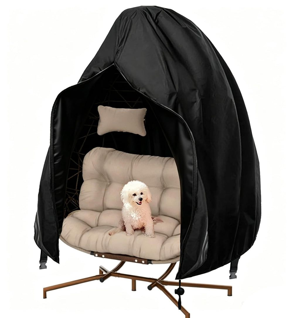 FLYMEI front view of cover protecting double egg chair, guards from weather