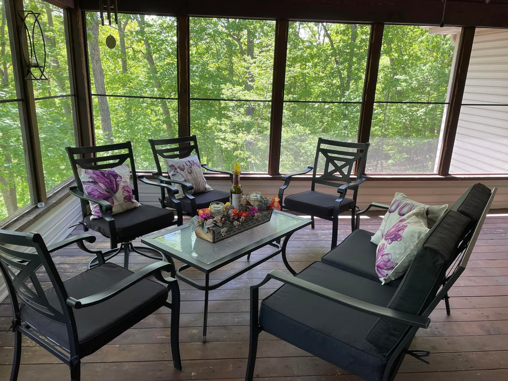 FLYMEI lifestyle backyard setting illustrating coordinated outdoor decor