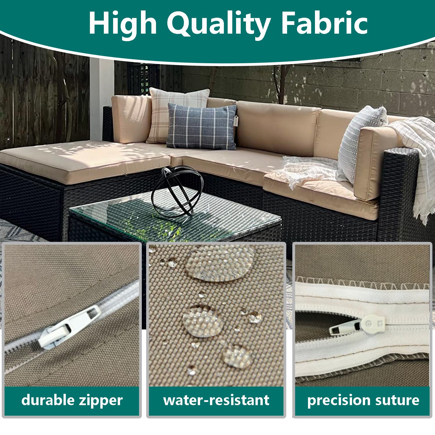 FLYMEI on patio sofa showing quick aesthetic upgrade and weather resistance