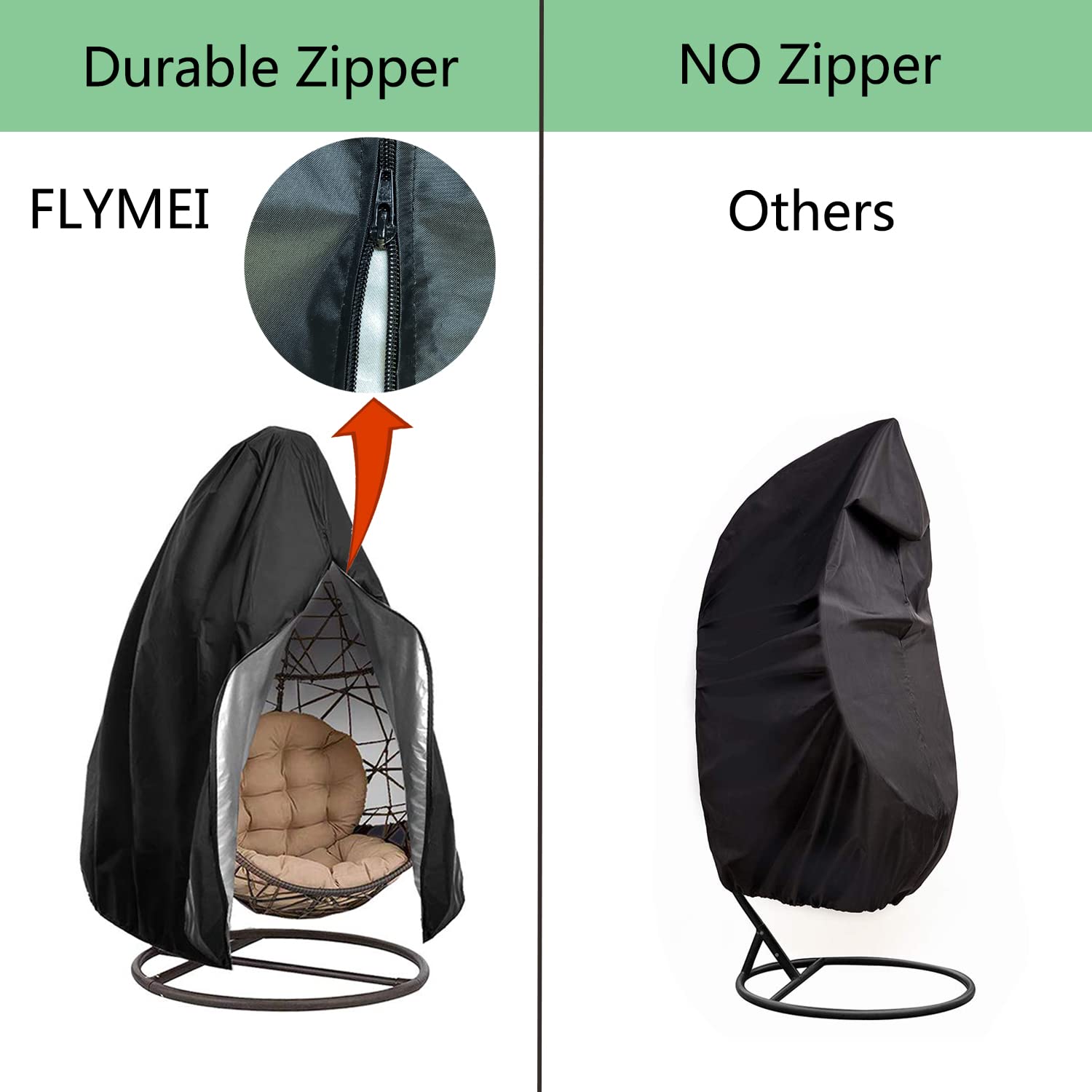 FLYMEI cover shown next to chair frame for size and scale clarity