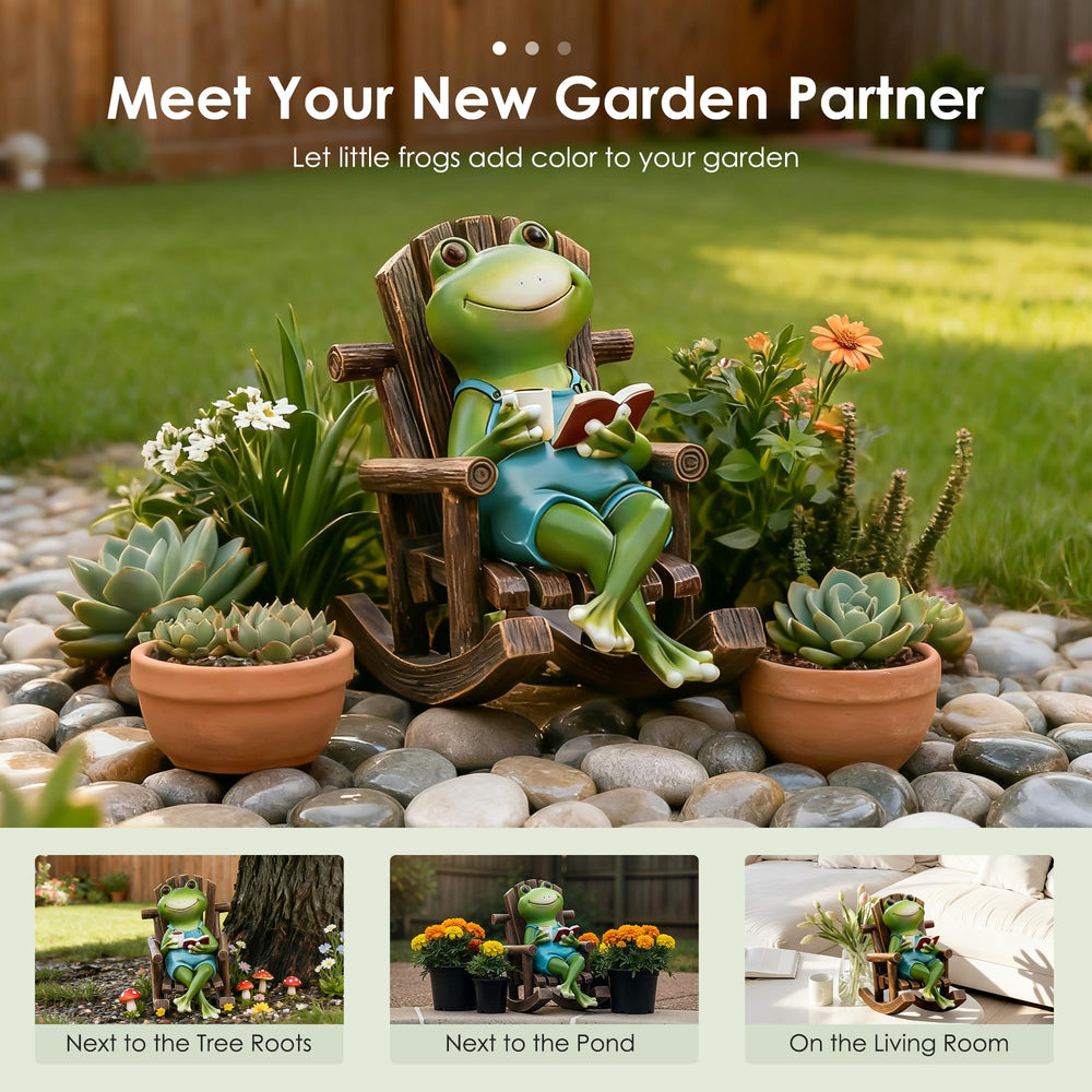 Flytime frog nestled in flower bed adding whimsical garden charm