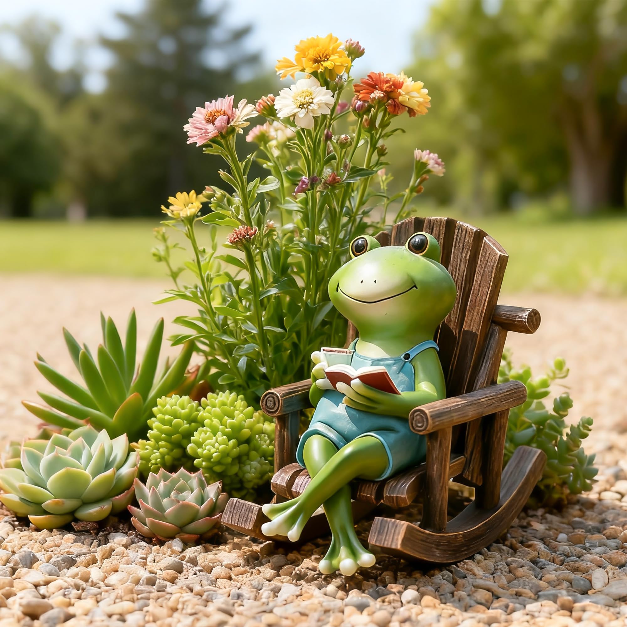 Flytime frog rocking chair detail showing textured rustic finish
