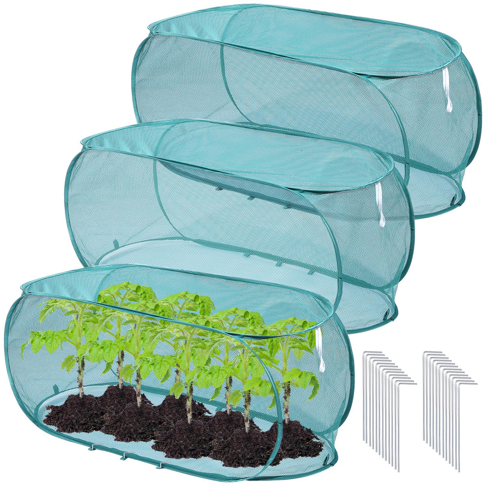 FMOACEN front view of pop-up garden cover protecting seedlings and saving time