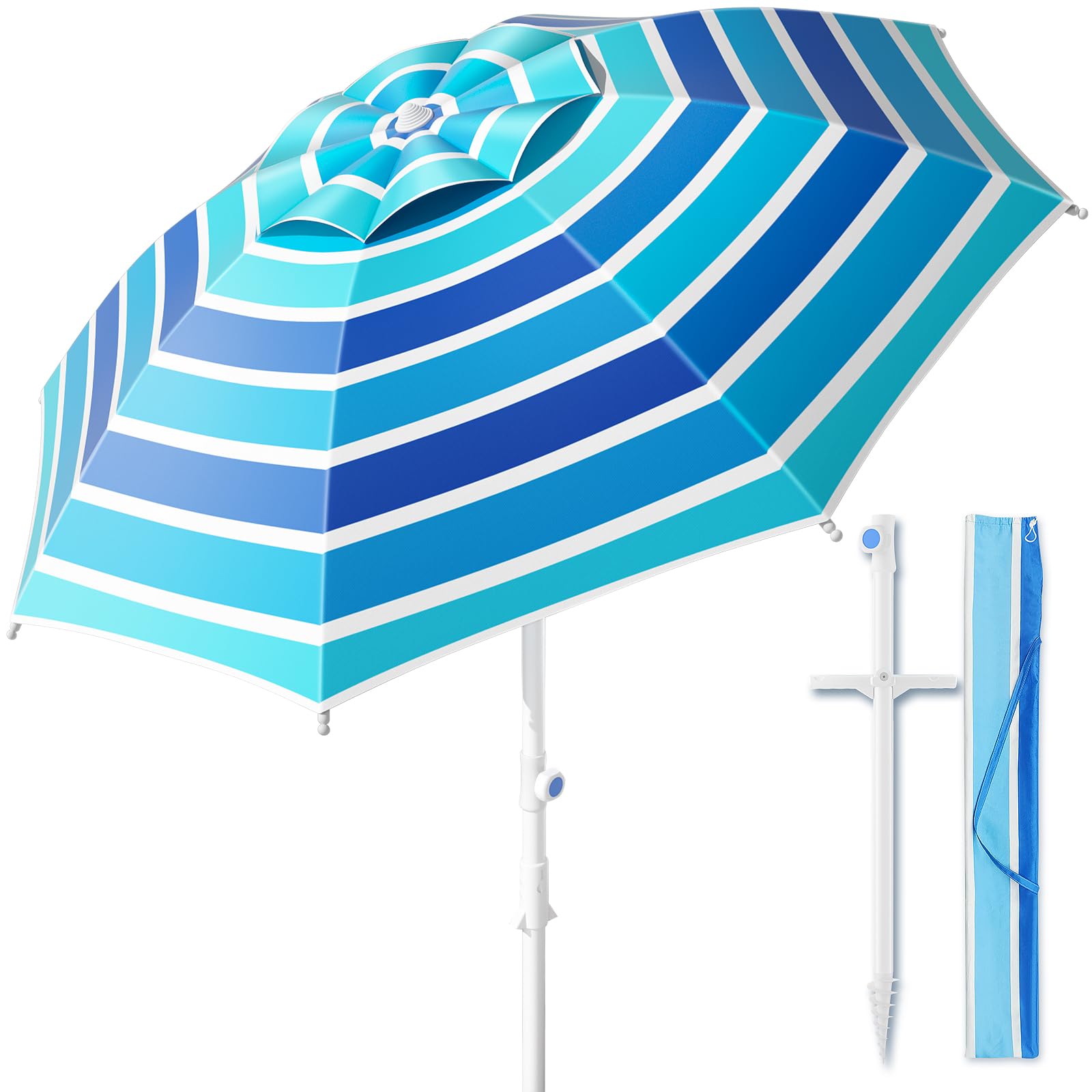 Fncanta front view of whole umbrella showing canopy and ribs for wide shade