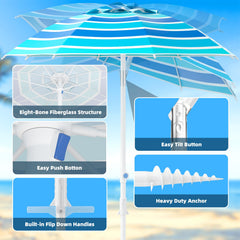 Fncanta umbrella in use on beach providing cool shaded area for relaxation