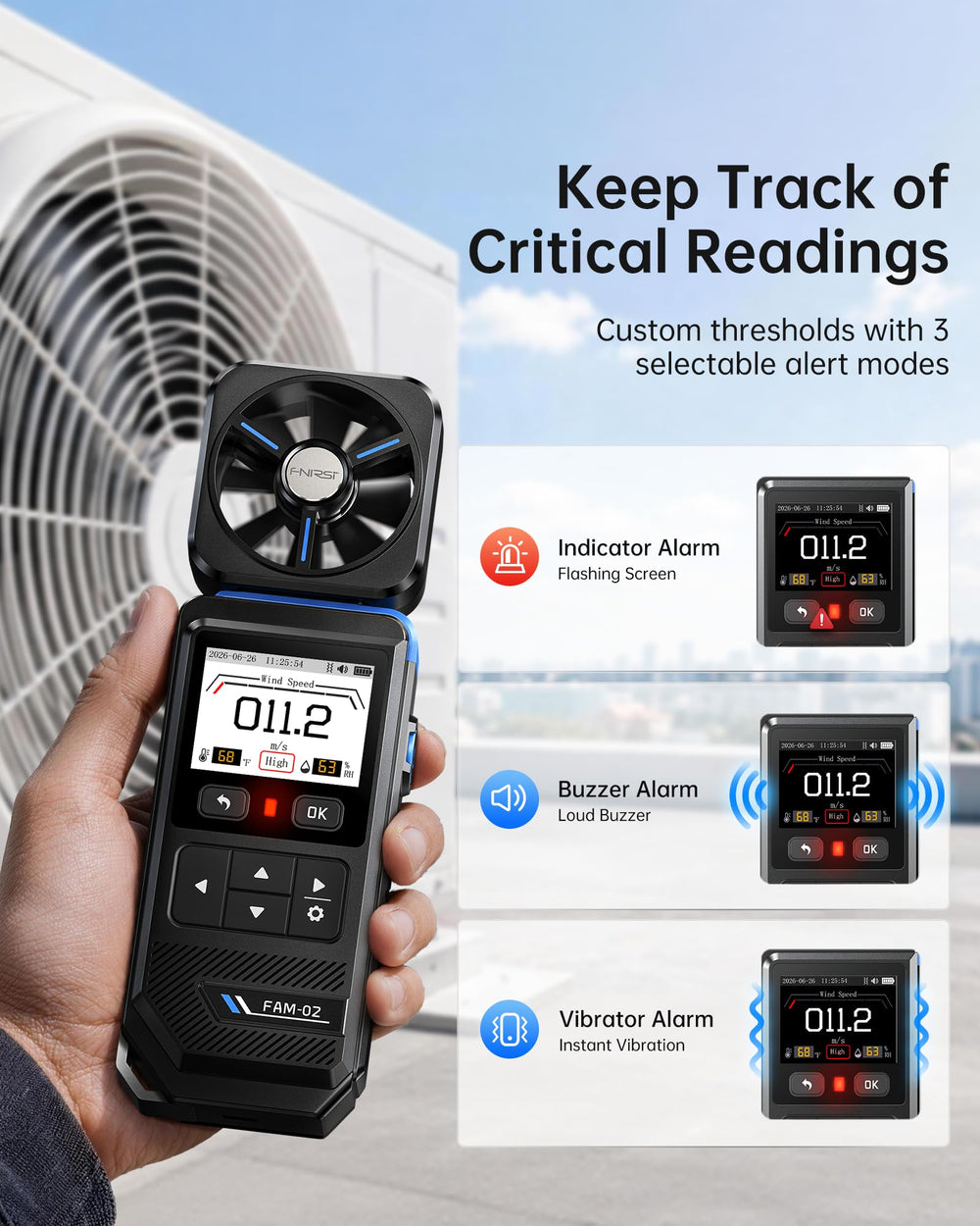 FNIRSI FAM-02 measuring airflow near HVAC vent to verify vent performance