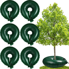 Foaincore front view of six green watering rings showing compact packaging and benefit of easy irrigation