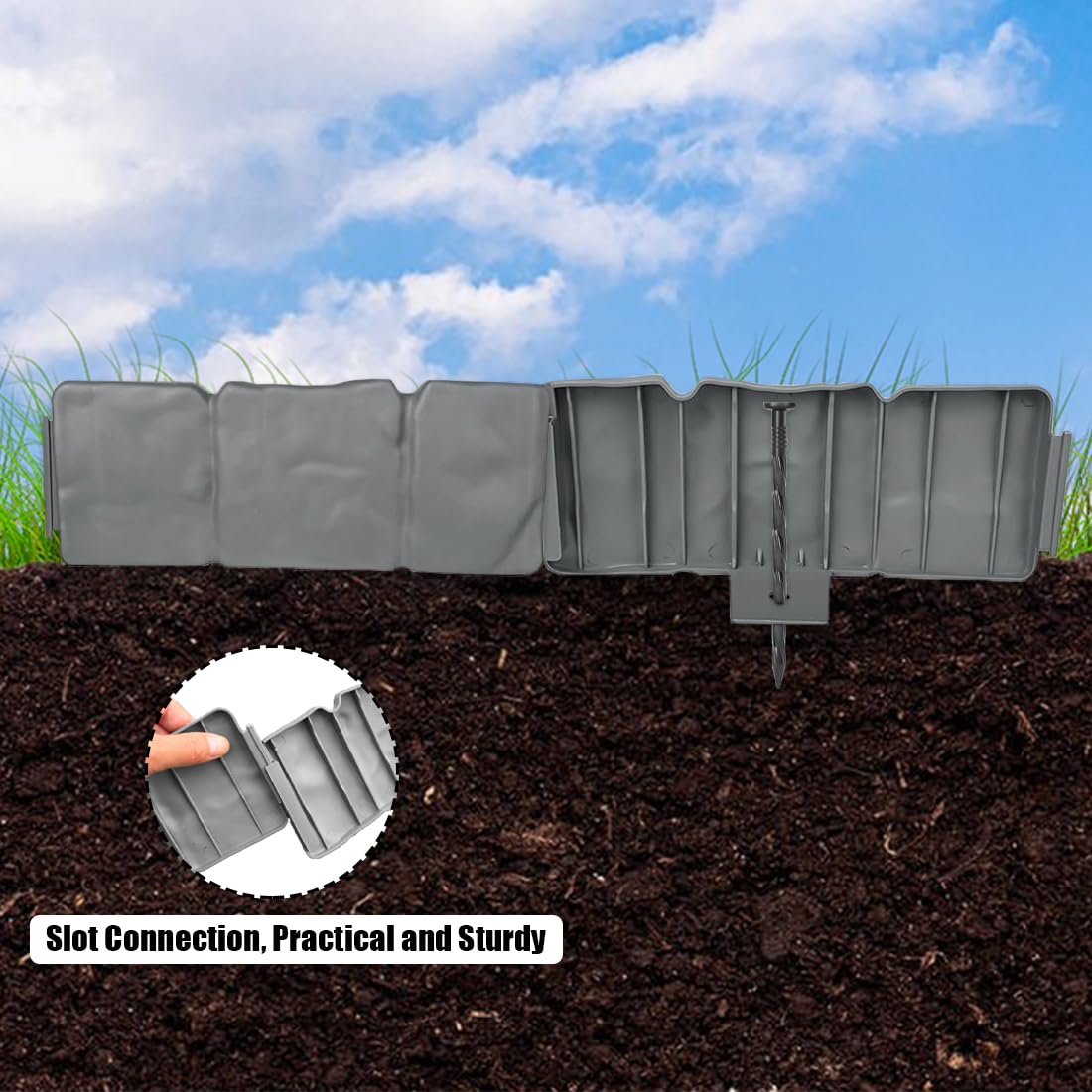 Focefec installed straight along flower bed providing neat separation and tidy beds