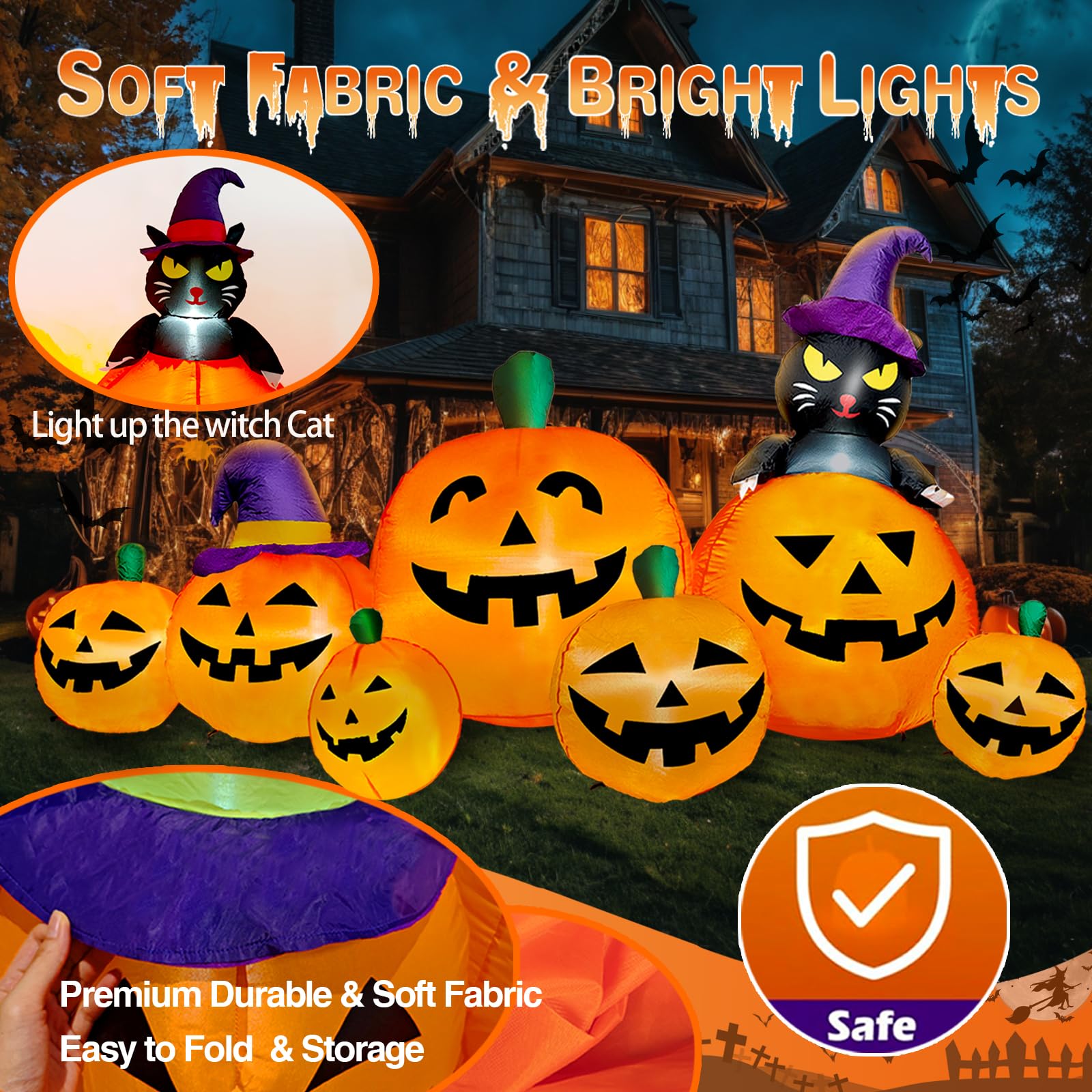 FOCIE black cat with witch hat perched for playful spooky decor effect