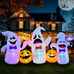 FOCIE front view inflated showing three ghosts and two pumpkins, great curb appeal