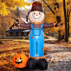 FOCIE scarecrow front view showing bright colors and cheerful design for curb appeal