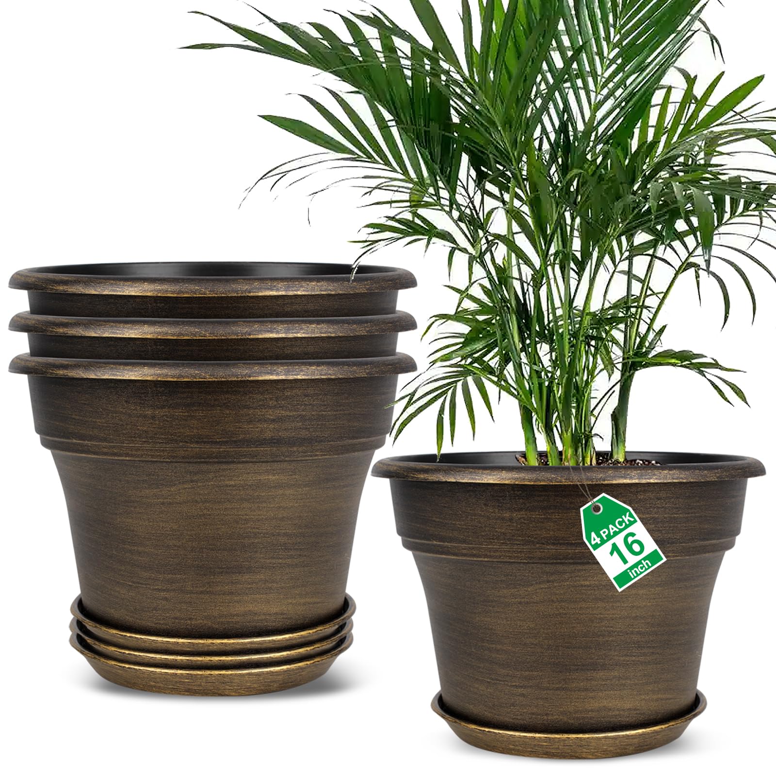 Fodetyff 16-inch planter front view showing elegant dark gold finish and sturdy shape