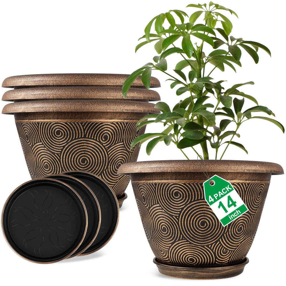 Fodetyff front view of 14 inch planter set showing modern look and tidy benefit