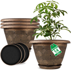 Fodetyff front view of 14 inch planter set showing modern look and tidy benefit