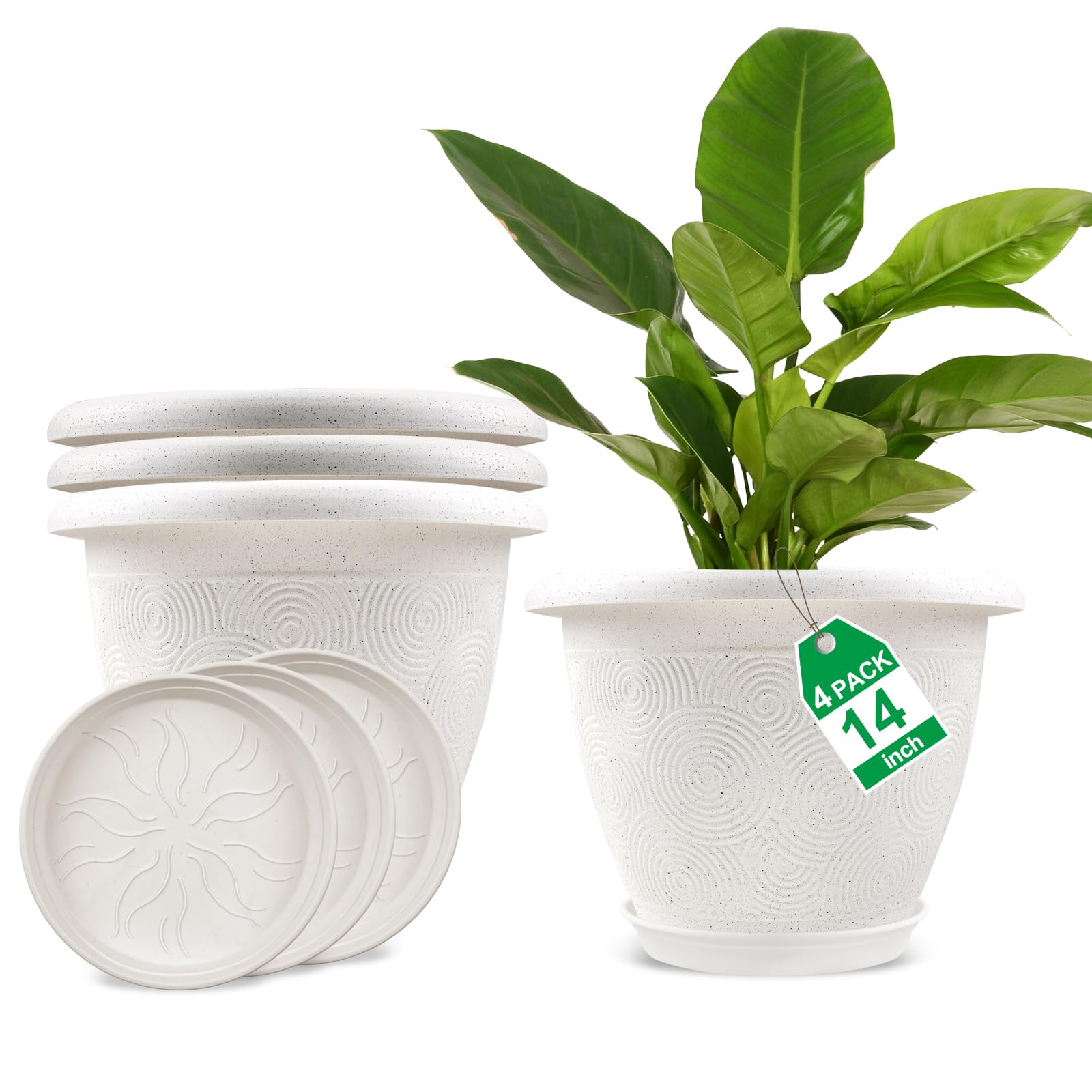 Fodetyff front view of 14-inch white planter showing modern style and stability