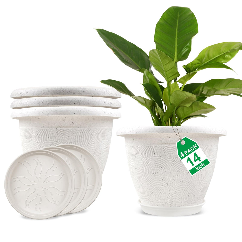 Fodetyff front view of 14-inch white planter showing modern style and stability