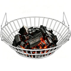 foedo front view charcoal basket showing sturdy construction and organized fuel