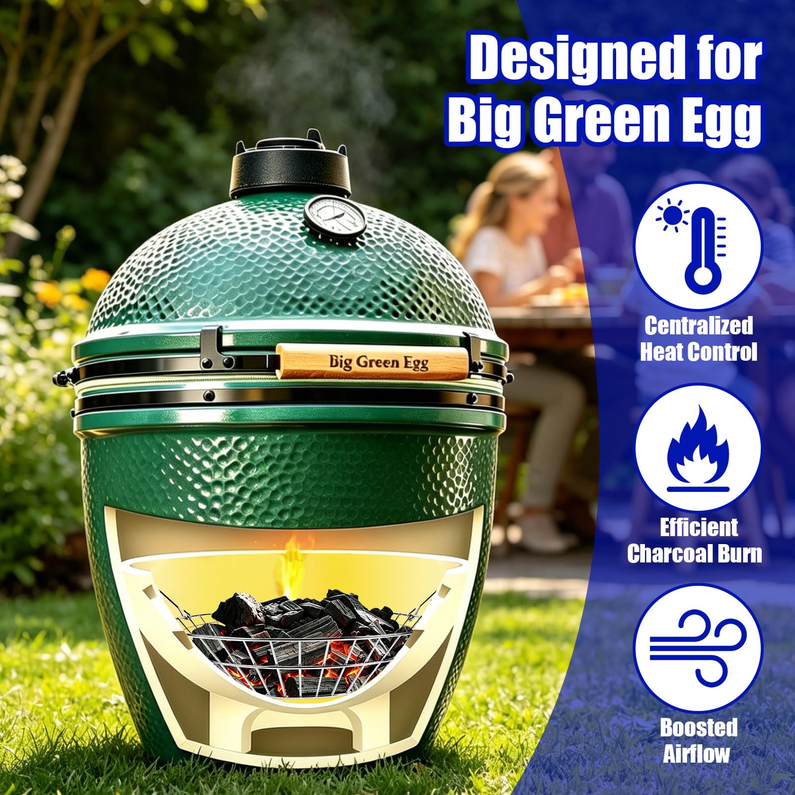 foedo installed in kamado grill demonstrating fit and consistent heat control