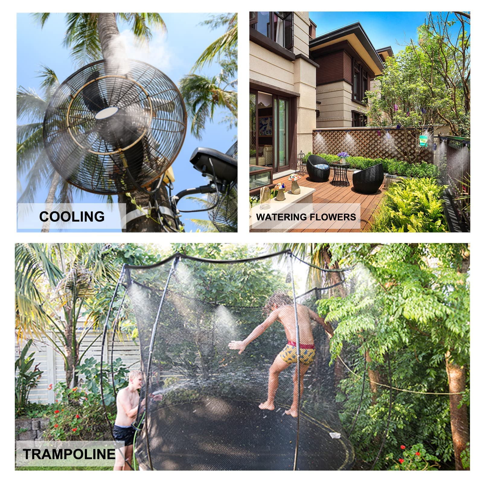 Fogland lifestyle backyard scene showing cool patio comfort with discreet misting