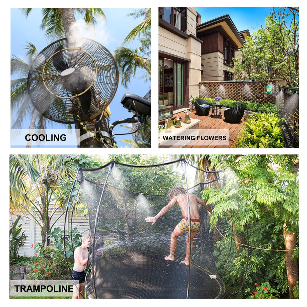 Fogland lifestyle backyard scene showing cool patio comfort with discreet misting