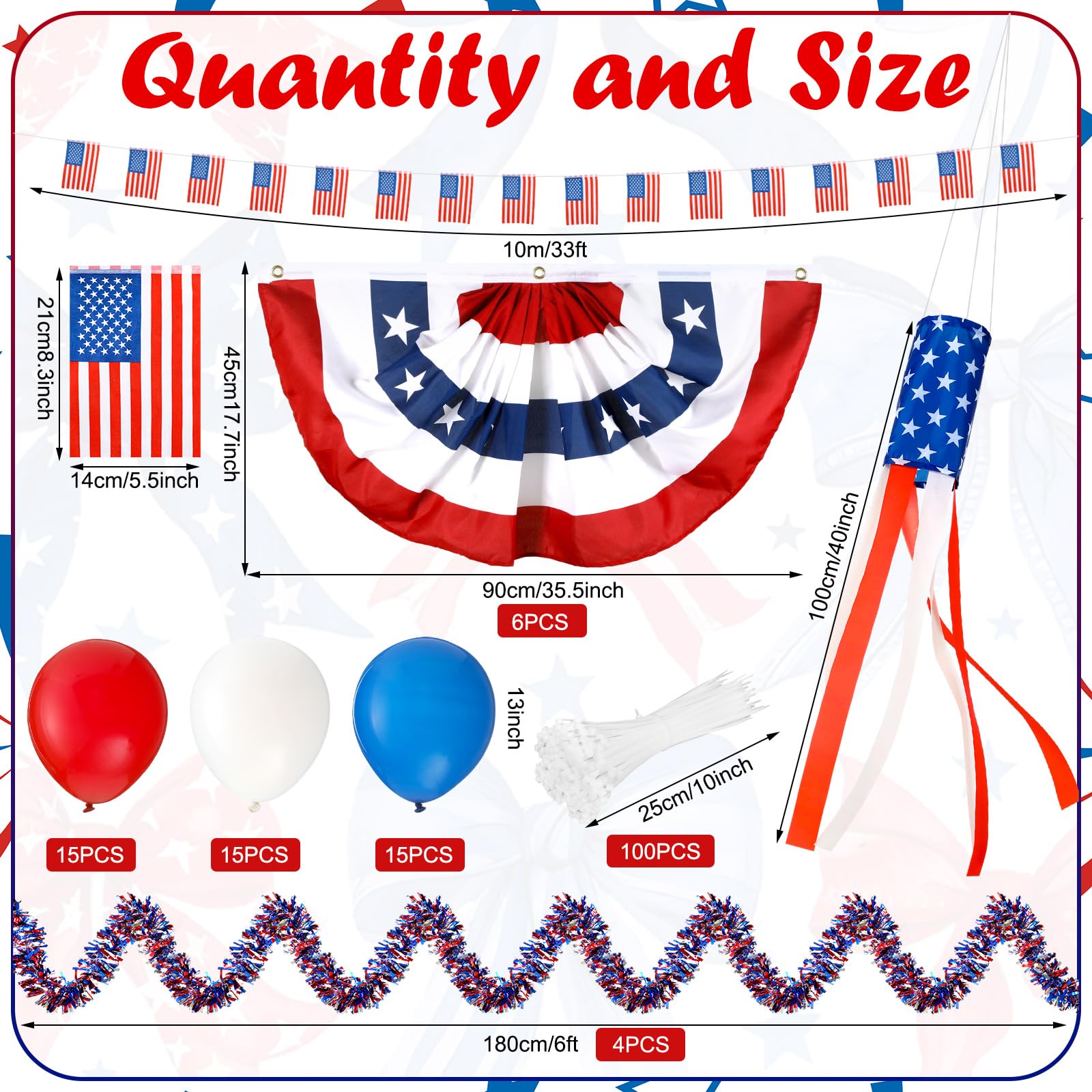 Foilswirl long flag banner secured across rail for full-length patriotic display benefit