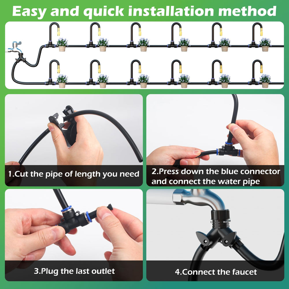 FOKATY close-up of 5/16 inch PU hose and 360° nozzles for precise watering