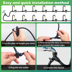 FOKATY close-up of 5/16 inch PU hose and 360° nozzles for precise watering