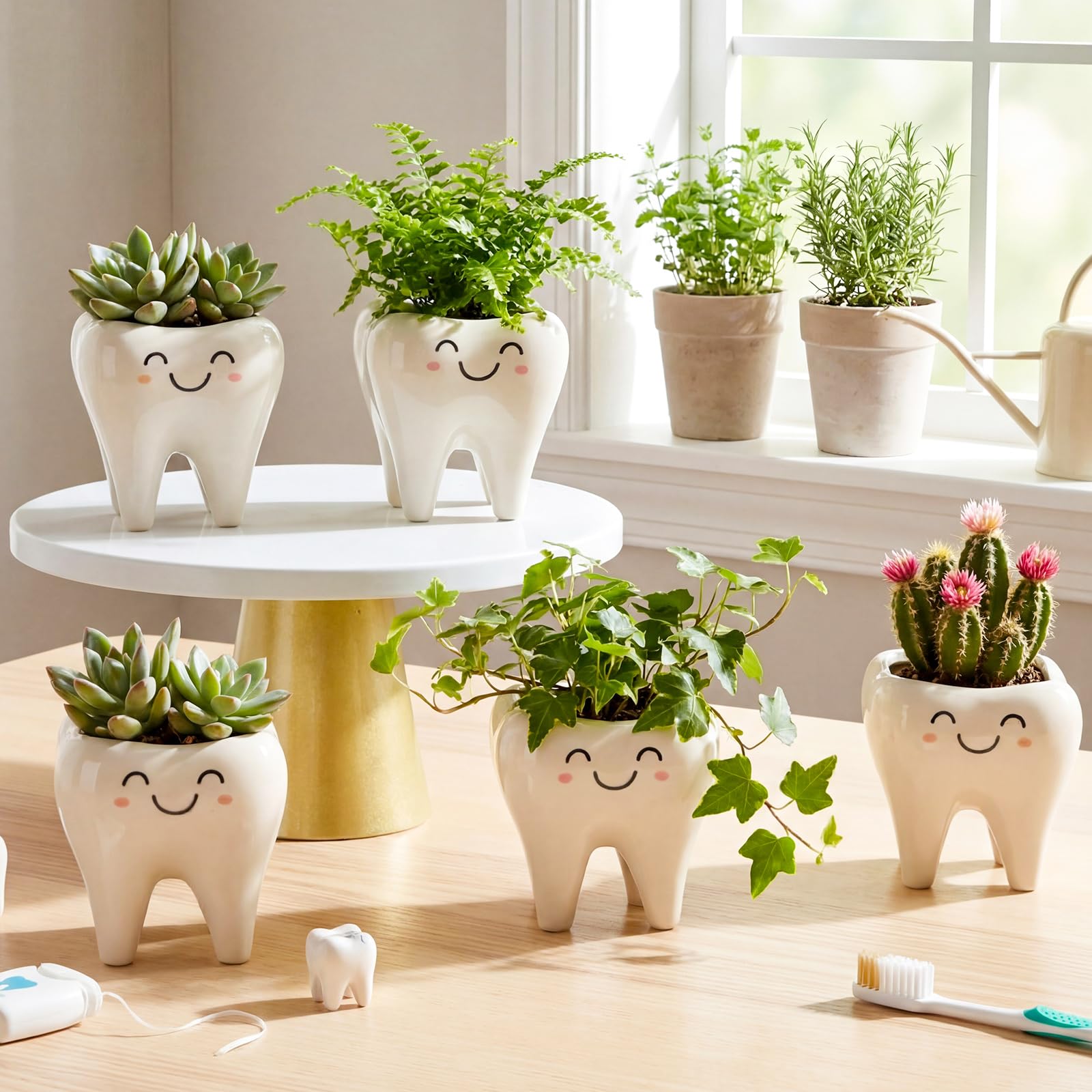 FoldTier tooth planter used as pen holder offering tidy desk organization