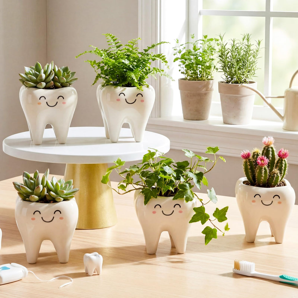 FoldTier tooth planter used as pen holder offering tidy desk organization
