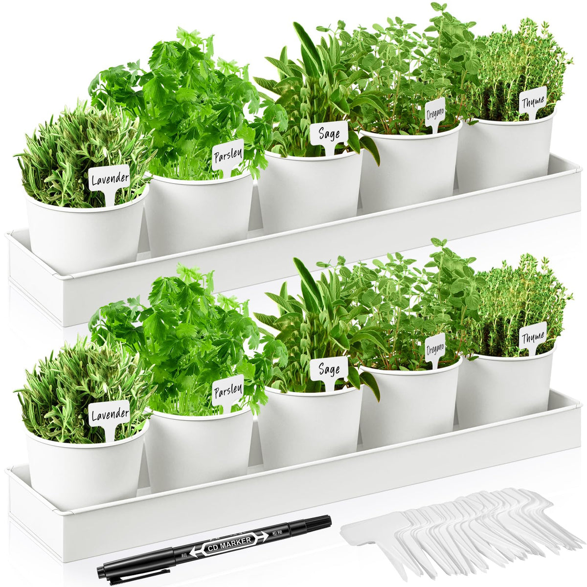 FoldTier white front view showing ten metal pots and tidy organization benefit