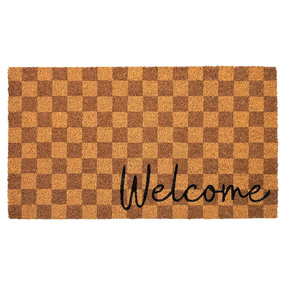 Folkulture front view of doormat showing welcome look and sturdy scrape action