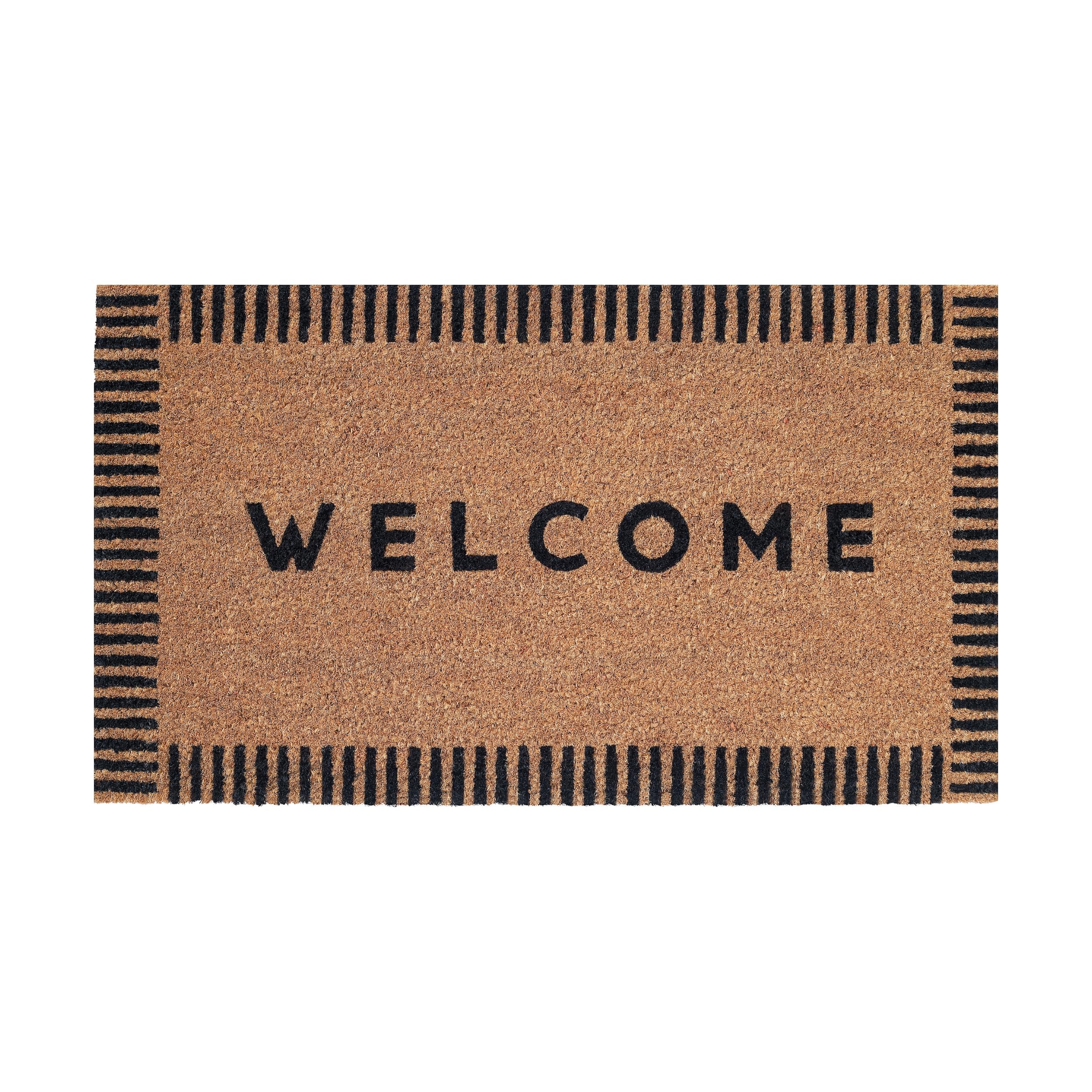 Folkulture front view door mat showing rustic welcome aesthetic and durable cleaning benefit
