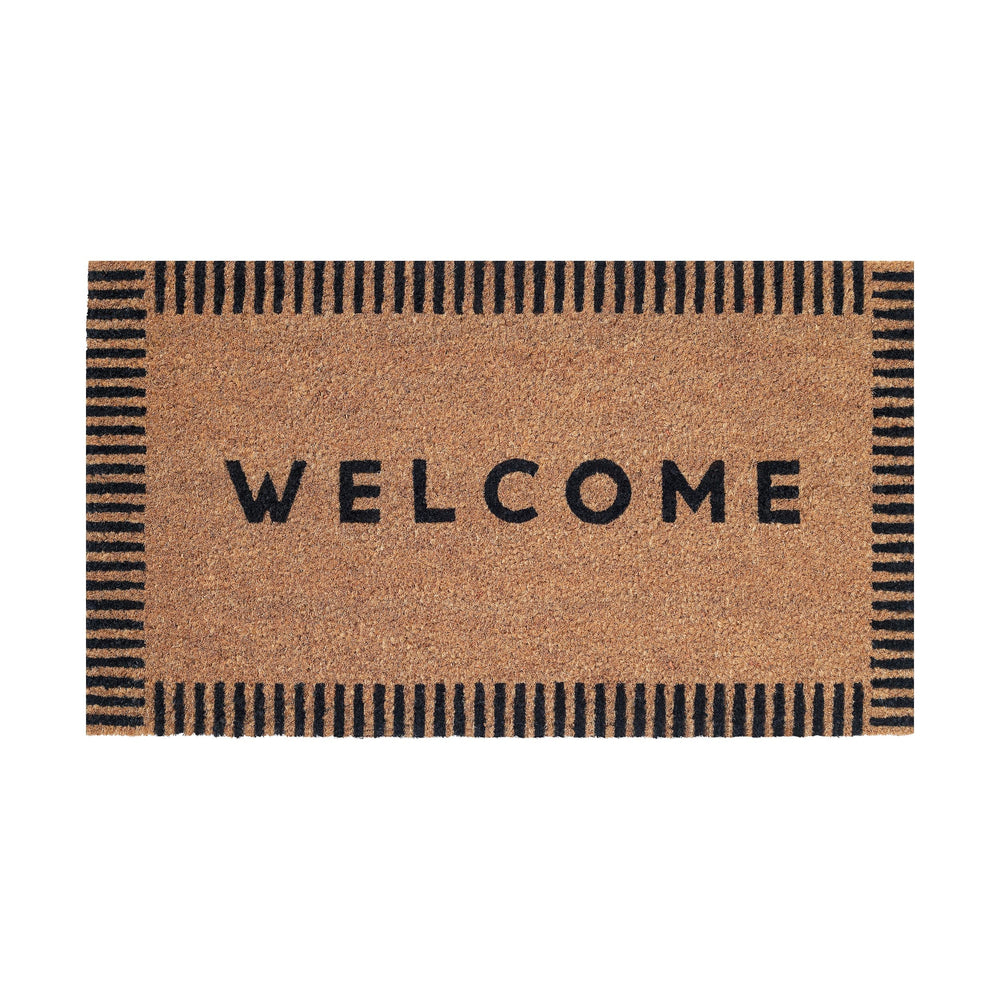 Folkulture front view door mat showing rustic welcome aesthetic and durable cleaning benefit