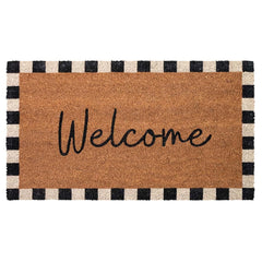 Folkulture front view doormat showing welcome design and durable coir benefit