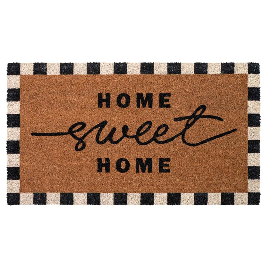 Folkulture front view scalloped doormat showing welcome design and curb appeal