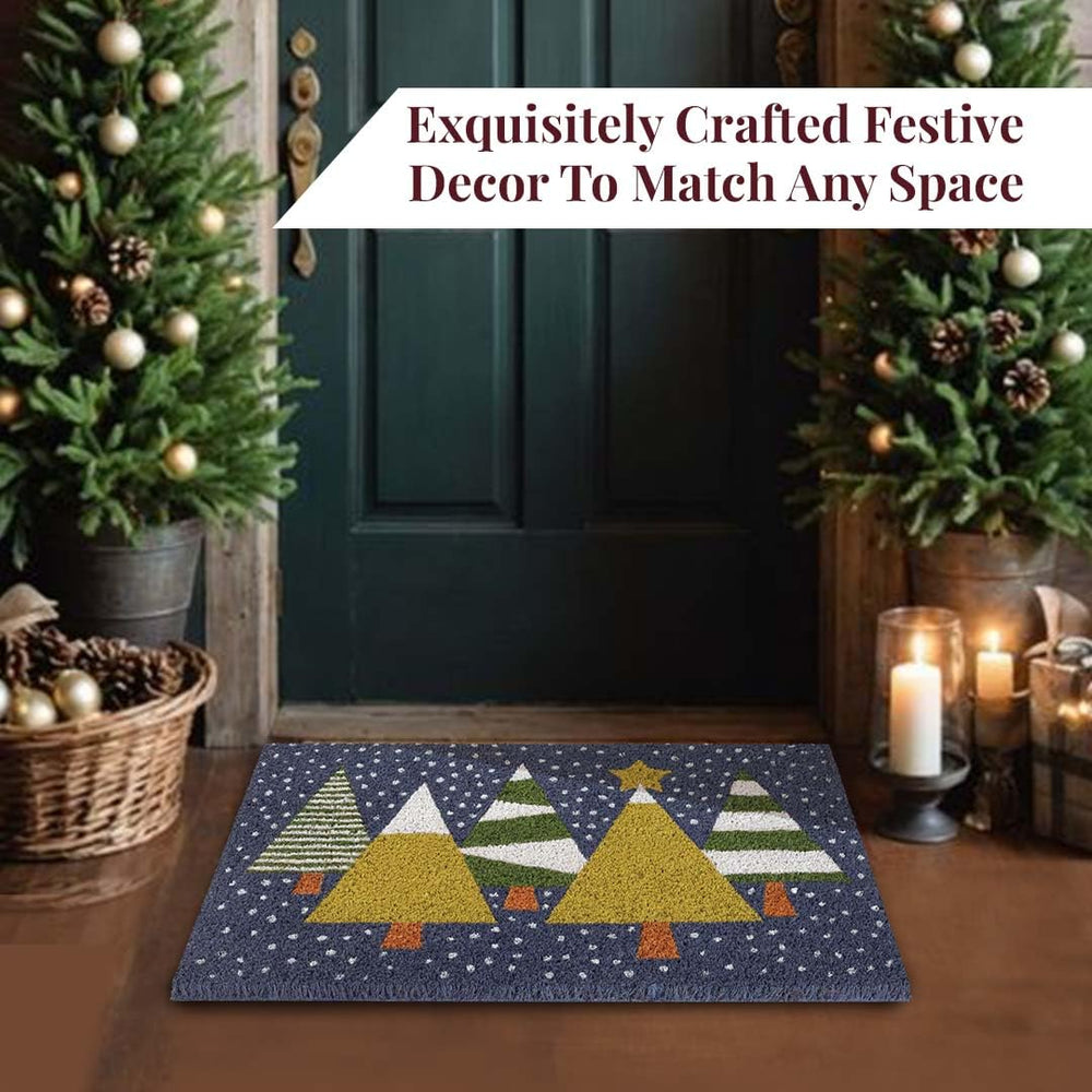 Folkulture mat styled inside entryway adding seasonal charm and floor protection