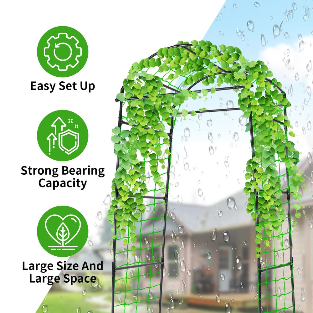 FOLLOOK arch installed in a raised bed illustrating efficient vertical growth