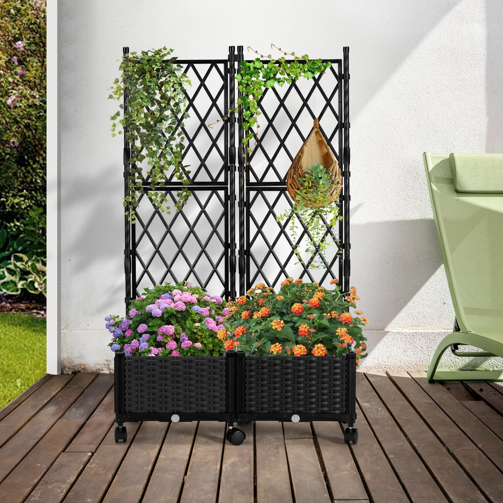 FOLLOOK outdoor patio setup with two planters, creates private green screen