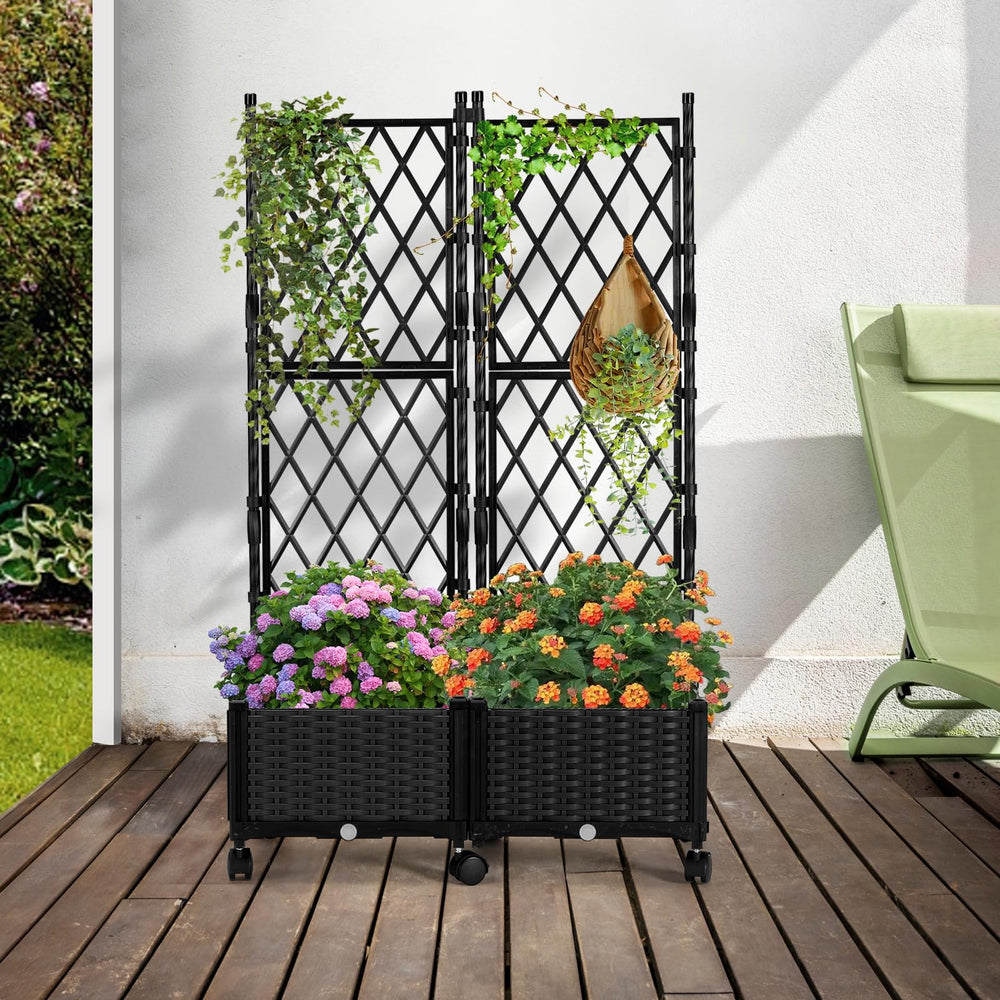 FOLLOOK outdoor patio setup with two planters, creates private green screen