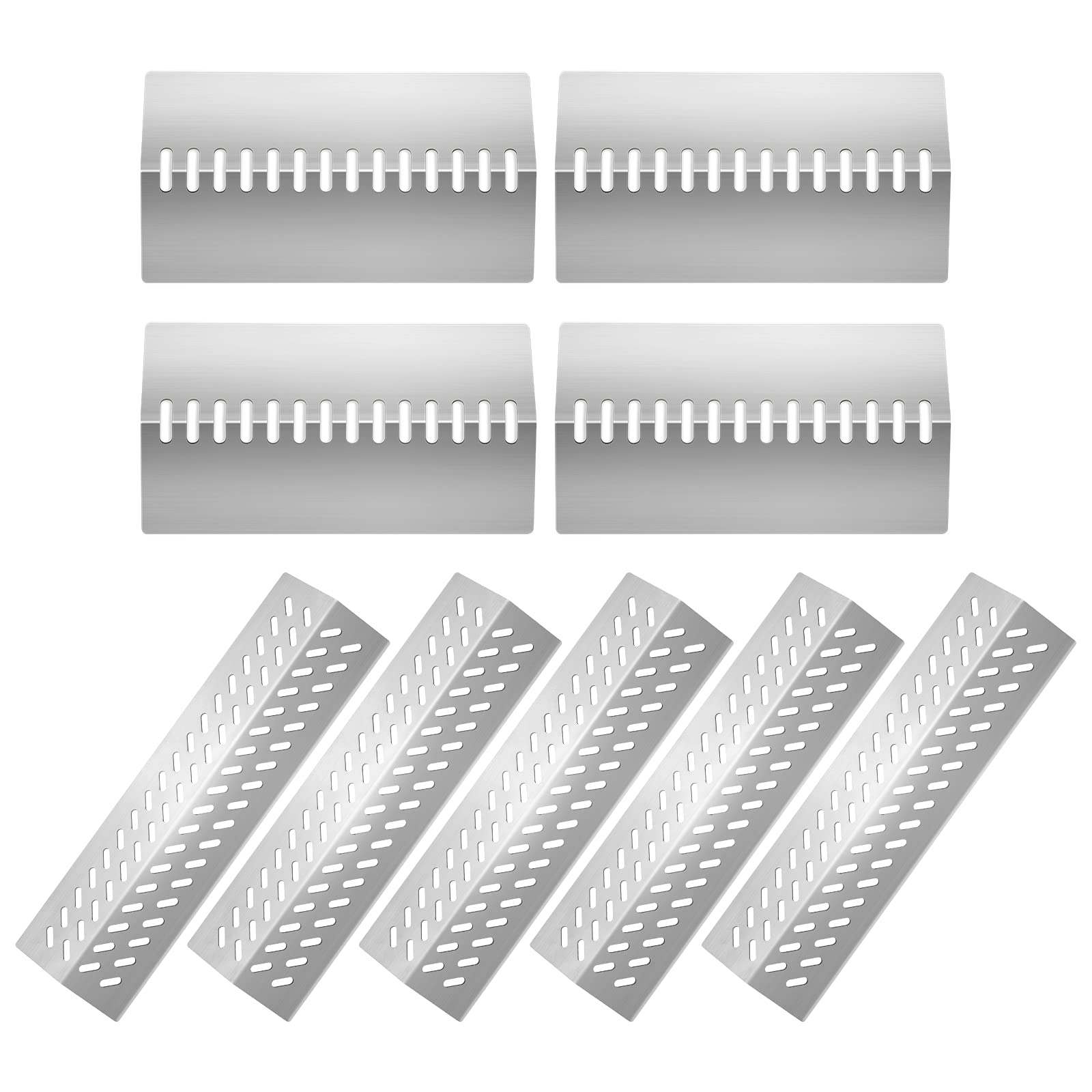 Folocy front view of 9-piece heat plates kit showing stainless finish and neat packaging, reliable replacement