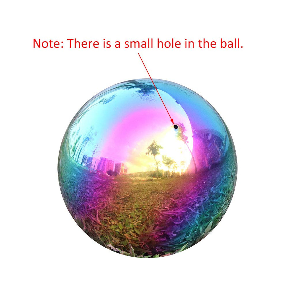 Folytiy rainbow globe close-up of polished surface reflecting garden and adding color