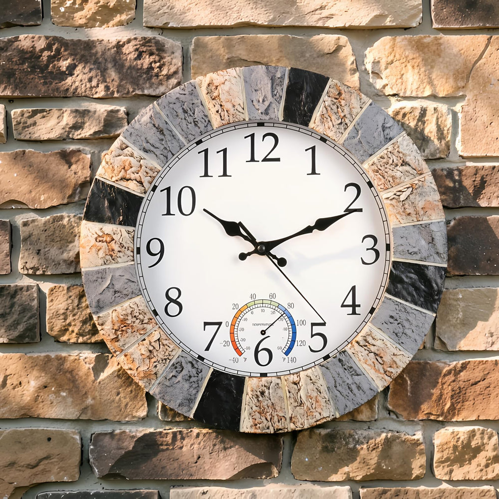 Fomaris silent clock hands detail indicating quiet movement ideal for patios